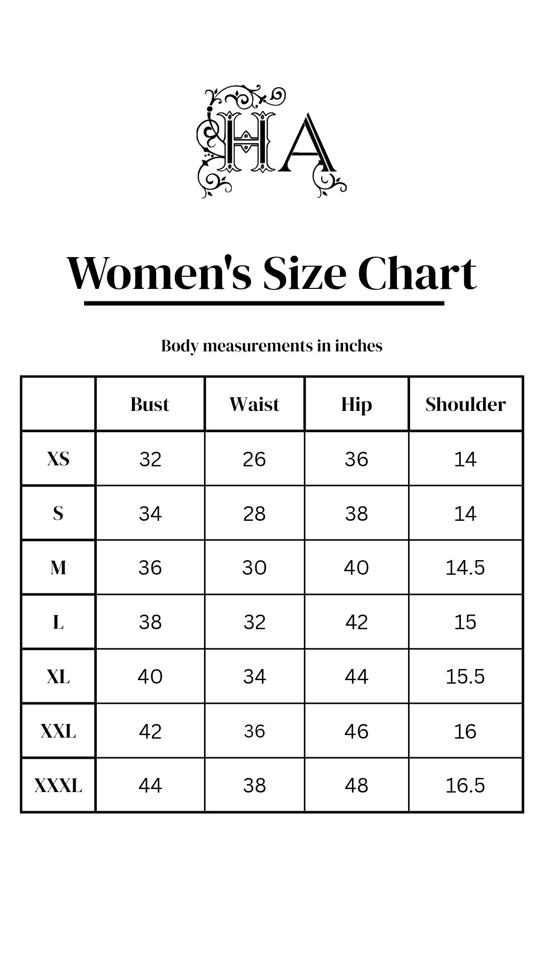 Himani Arora Size Chart